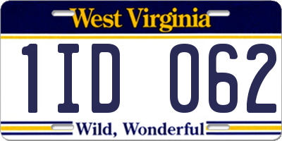 WV license plate 1ID062