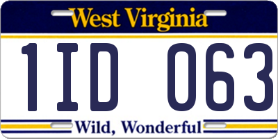WV license plate 1ID063