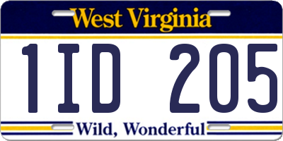 WV license plate 1ID205