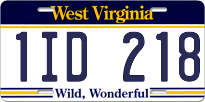 WV license plate 1ID218