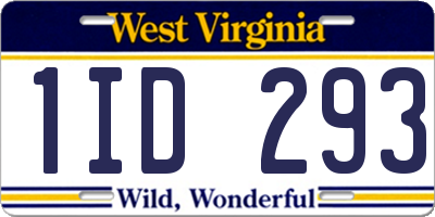 WV license plate 1ID293