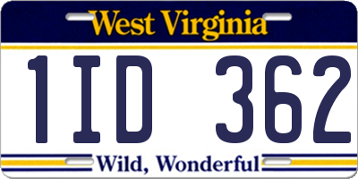 WV license plate 1ID362