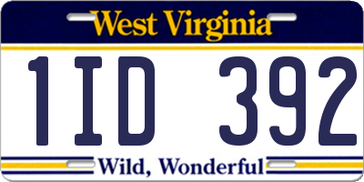WV license plate 1ID392