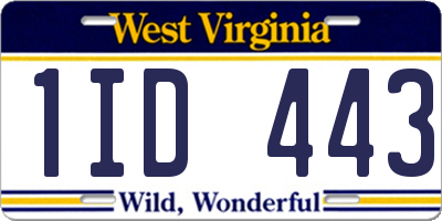 WV license plate 1ID443