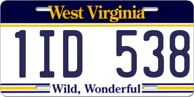 WV license plate 1ID538