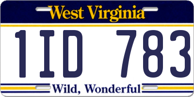 WV license plate 1ID783