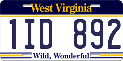 WV license plate 1ID892