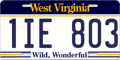 WV license plate 1IE803