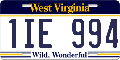 WV license plate 1IE994