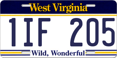 WV license plate 1IF205