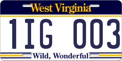 WV license plate 1IG003