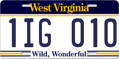 WV license plate 1IG010