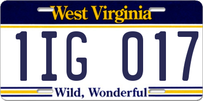 WV license plate 1IG017