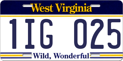 WV license plate 1IG025