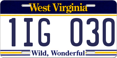 WV license plate 1IG030