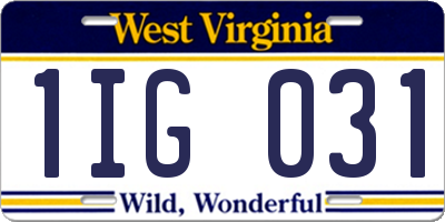 WV license plate 1IG031