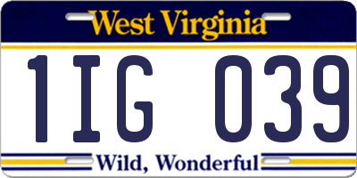 WV license plate 1IG039