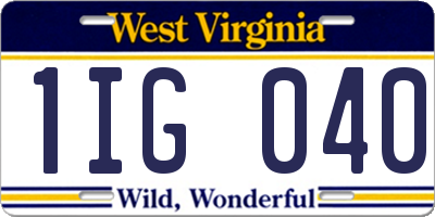 WV license plate 1IG040