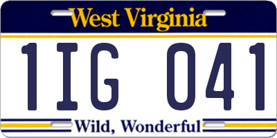 WV license plate 1IG041