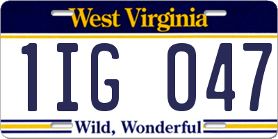 WV license plate 1IG047
