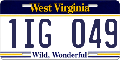 WV license plate 1IG049