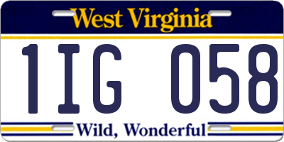 WV license plate 1IG058