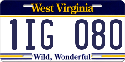 WV license plate 1IG080