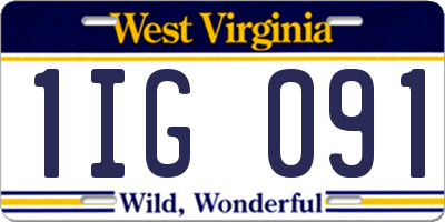 WV license plate 1IG091