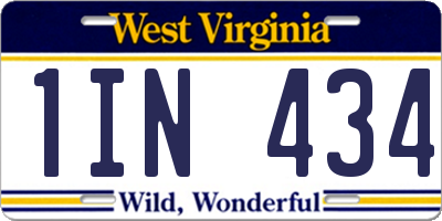 WV license plate 1IN434