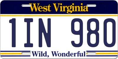 WV license plate 1IN980