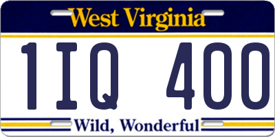 WV license plate 1IQ400