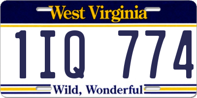 WV license plate 1IQ774