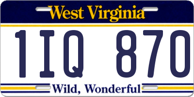 WV license plate 1IQ870