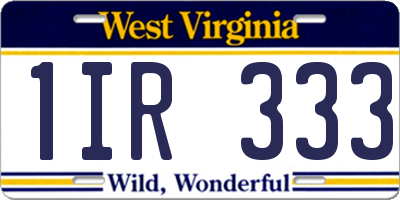 WV license plate 1IR333