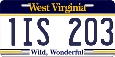 WV license plate 1IS203