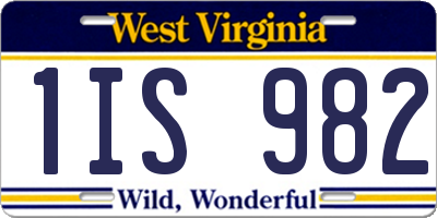 WV license plate 1IS982