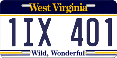 WV license plate 1IX401