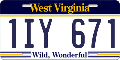 WV license plate 1IY671