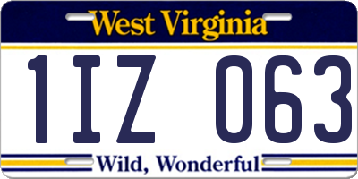WV license plate 1IZ063
