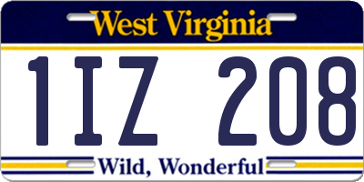 WV license plate 1IZ208