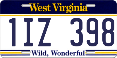 WV license plate 1IZ398