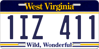 WV license plate 1IZ411