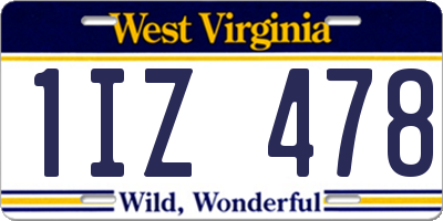 WV license plate 1IZ478