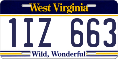 WV license plate 1IZ663
