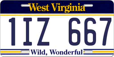 WV license plate 1IZ667