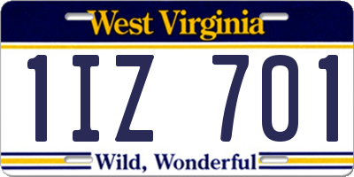 WV license plate 1IZ701