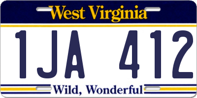 WV license plate 1JA412