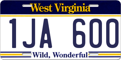 WV license plate 1JA600