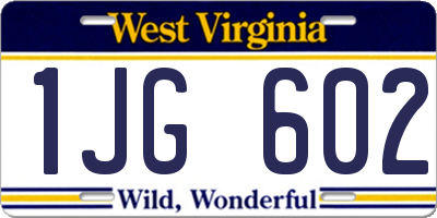 WV license plate 1JG602