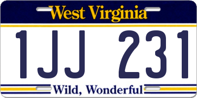 WV license plate 1JJ231